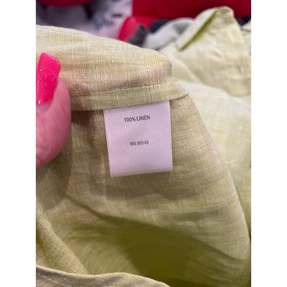 Tommy Bahama Bright Green Linen Long Sleeve Button Down Blouse - Picture 6 of 10